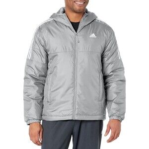 adidas Men's Essentials Insulated Hooded Jacket Grey Size XXL Brand New